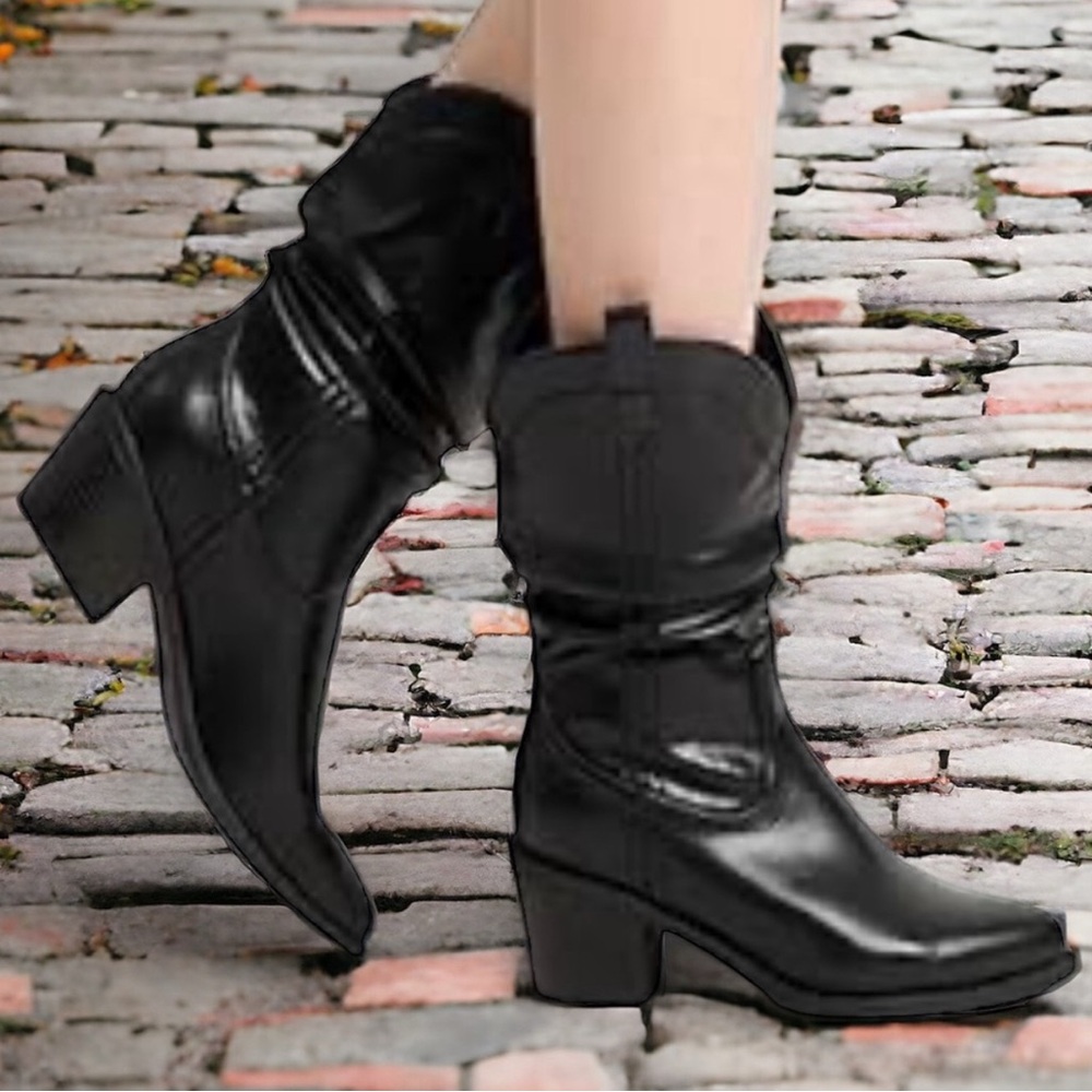 Dream Pairs Slouchy Black Western Mid Calf Boots Size 10 New